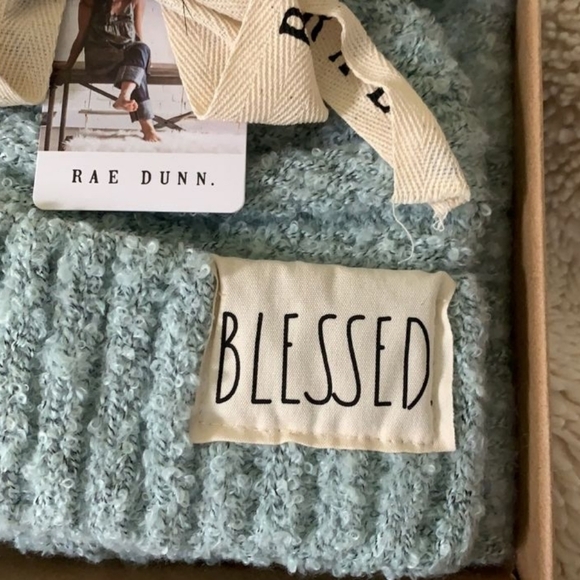 New Rae Dunn Blessed Hat and Scarf Set In Box Blue Turquoise main image 9